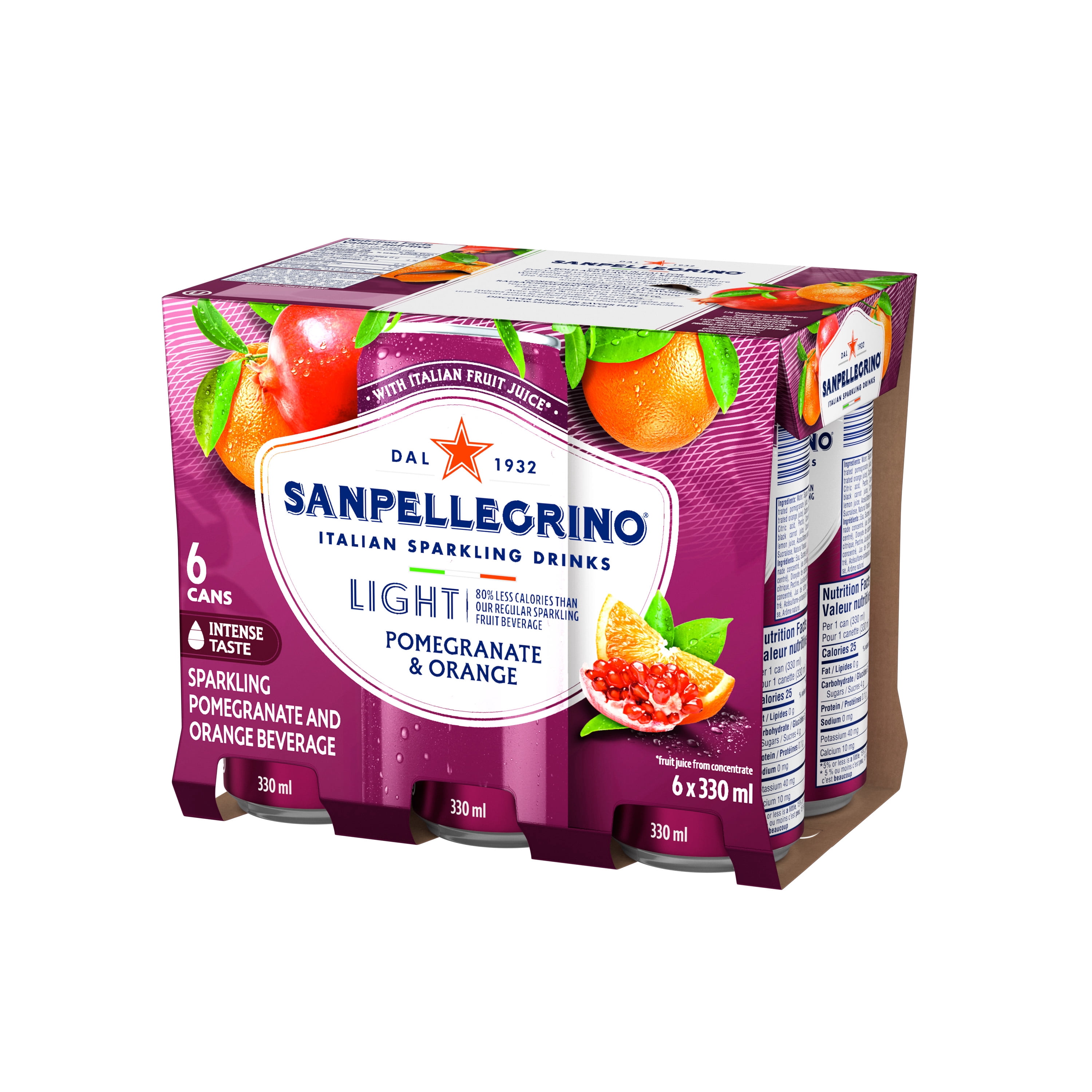 San Pellegrino Léger Grenade & Orange, Boisson Pétillante aux Fruits, 25 Calories, Faite avec du Vrai Jus de Fruits (Fait à Partir de Concentré), au Goût Intense et Savoureux, Élaborée en Italie