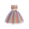 thumbnail image 1 of Xingqing Robe Formelle Sans Manches à Col Rond pour Tout-Petites Filles, Fleurs et Paillettes, Arc-en-Ciel en Maille, Princesse, Jupe Trapèze, 1 of 2