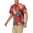 thumbnail image 4 of INSPIRE CHIC Chemises pour Hommes Manches Courtes Imprimé Floral Boutonné Col Pointu Chemise Hawaïenne 38 Rouge Vert, 4 of 6