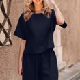 thumbnail image 2 of Timegard Hauts pour Femmes Été Coton Lin Manches Courtes Col Rond Léger T-Shirt Basique Décontracté Ample Hauts, 2 of 6