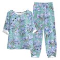 thumbnail image 1 of Birdeem Ensemble Deux Pièces pour Femmes d'Été Imprimé, Haut Court à Manches Mi-Longues à Col Rond + Pantalon Décontracté, Ensemble de Détente, 1 of 5
