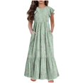 thumbnail image 1 of Yanlir Robe d'Été à Volants pour Filles 4-14 Ans, Robes Trapèze pour Enfants Sans Manches à Col Rond, Robe Soleil pour des Tenues Confortables et Stylées (Vert#1, 12 Ans), 1 of 5