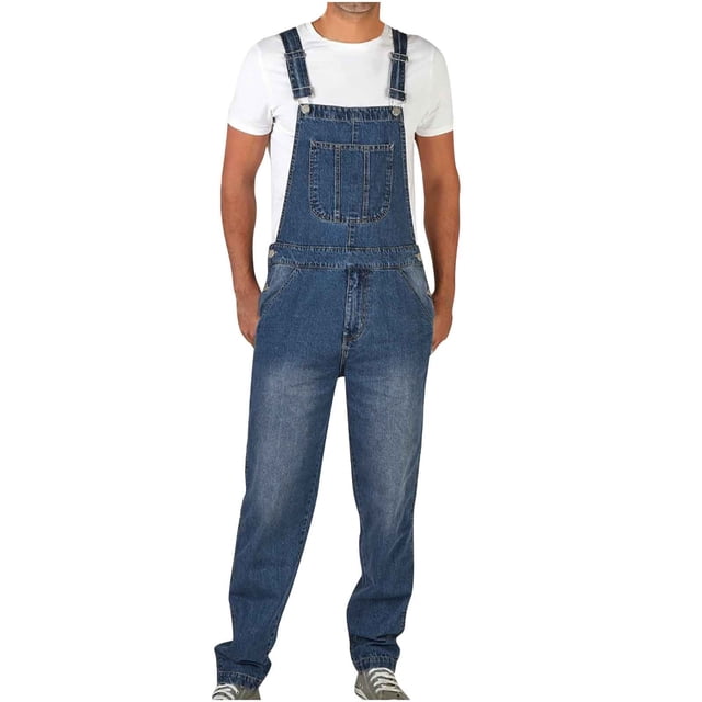 cllios Mens Bib Overalls Denim Regular Fit Adjustable Strap Practical Jeans Jumpsuits Slim Pocket Overalls