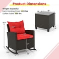 thumbnail image 3 of Costway Ensemble de 3 Pcs pour Terrasse en Osier à Bascule avec Table en Verre Trempé et Coussins Doux Extérieur Rouge, 3 of 8