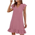 thumbnail image 1 of LOVZFMLL Robes d'Été pour Femmes 2025 Col en V Manches Courtes Volantées Ourlet à Volants Robe Smock Mini Décontractée Plage Vacances Vêtements pour Femmes Rose G, 1 of 8