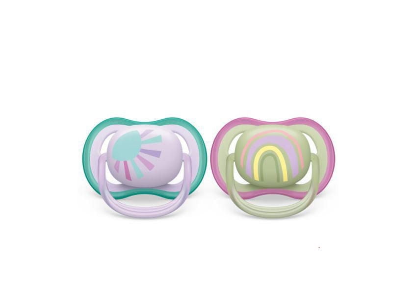 Philips Avent Ultra Air Pacifier 0-6 Months, Lilac Sun / Green Rainbow, 2 pack, SCF085/59