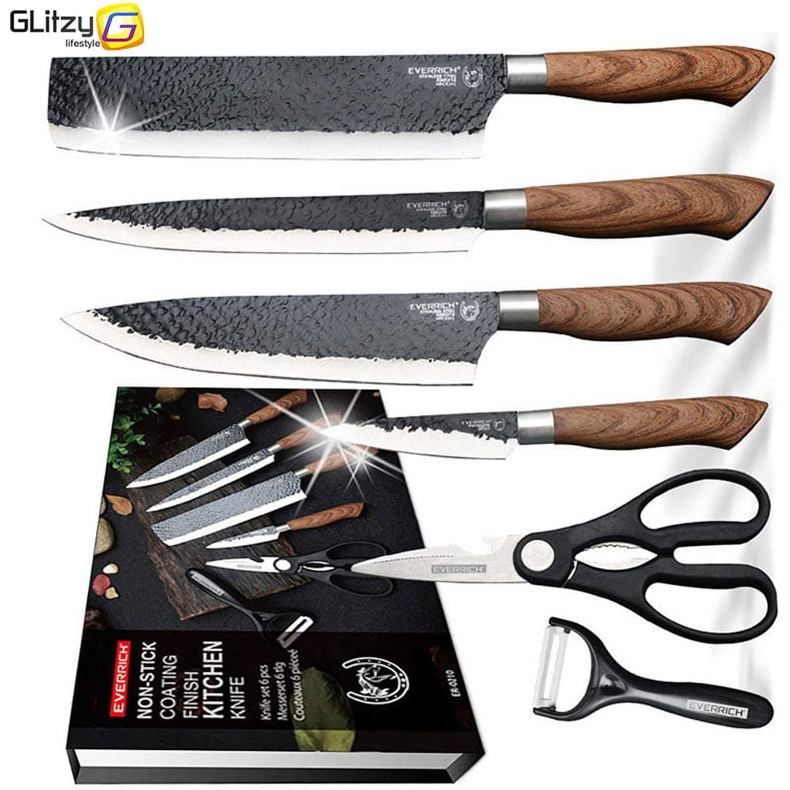 Kitchen Chef Knife Set, 8 Inch Slicing Knife Cleaver Knives with Scissor & Ceramic Peeler, German High Carbon Stainless Steel Ultra Sharp Damascus Carving Knife with Ergonomic Handle and Gift Box