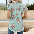 thumbnail image 4 of T-Shirt à Manches Courtes pour Femmes à Imprimé Floral avec Boutons, Coupe Ample, Col Rond, Haut Décontracté pour le Quotidien au Printemps, en Été et en Automne, 4 of 8