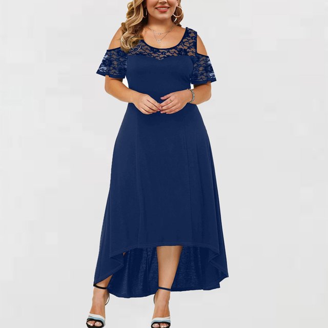 Robes pour Femmes Grande Taille Robe Aguichant Sans Bretelles à Enfiler en Dentelle Manches Courtes en Liquidation