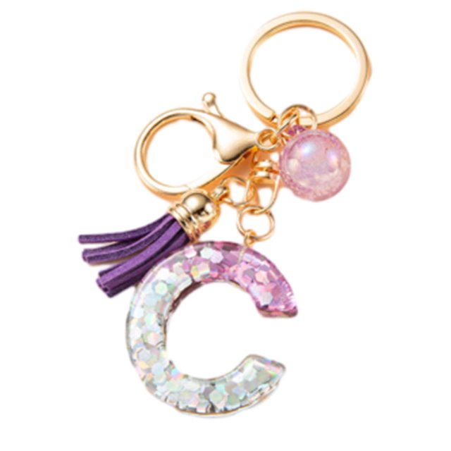 LYMAYTER Cute Pink Tassel Mug Accessory Initial Letter Charm Keychain - with Tassel, Heart - shaped Sequins