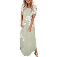 thumbnail image 1 of Ovzne Robes pour Femmes 2025 Robe de Plage Mode Robe Décontractée pour Femmes Imprimée à Manches Courtes à Col Rond avec Poches Robe Grande Taille Robe Maxi à Manches Courtes Imprimée Liquidation, 1 of 4