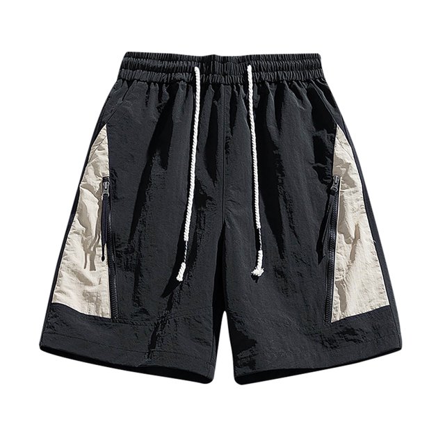 BADHUB Summer Savings Clearance! Drawstring Cargo Shorts for Men Color Block Elastic Waist Work Shorts Lightweight Zipper Multi Pocket Shorts Khaki XL