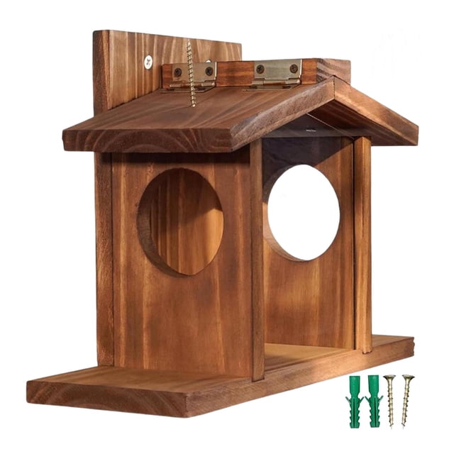 Wweixi Wood Squirrel Feeder Outdoor Chipmunk Feeder Easy To Clean Hanging For Bird Feeding In Garden