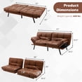thumbnail image 4 of Costway Convertible Futon Sofa Bed Memory Foam Couch Sleeper with Adjustable Armrest Brown, 4 of 10