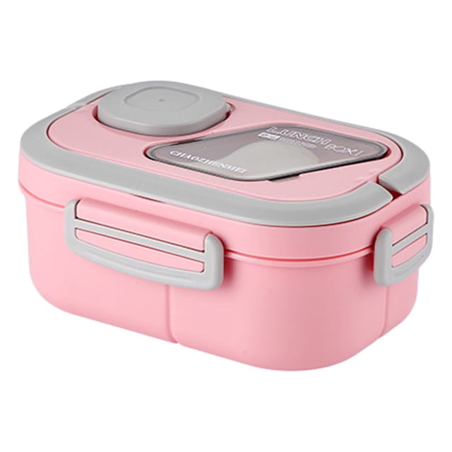 EGNMCR Kitchen Gadgets, Small Stainless Steel Insulated Lunch Box in pink with grey accents, designed for adults as a thermal insulated lunch box. Features a layered and compartmentalized design with a 1200ml capacity, built-in silicone sealing ring for leak prevention, and a hidden handle for portability. Ideal for school, work, or outdoor camping. Includes a fork and spoon.