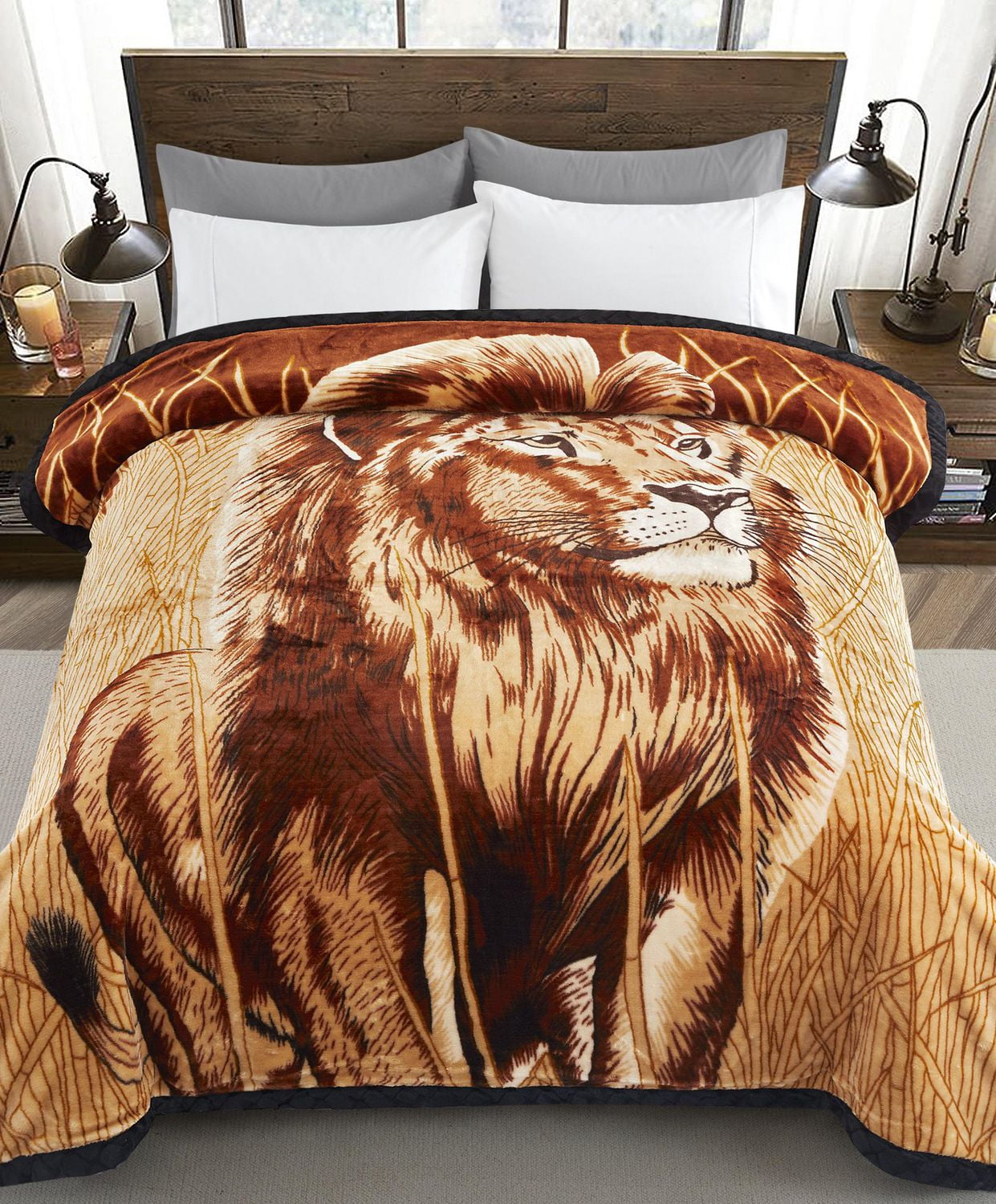 Couverture réversible Marina Décoration de 8 lb, surdimensionnée, tissée, moelleuse, douce et chaude, de style coréen, en flanelle de vison à 2 plis, riche imprimé animal, motif léopard et lion, 78 x