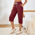 thumbnail image 2 of Fsgntruao Shorts Capris à Cordon pour Femmes, Couleur Unie, avec Poches, 2 of 5