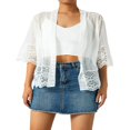 thumbnail image 1 of Cardigan Smock Transparent pour Femmes à Manches Courtes, Couleur Unie, Châle en Dentelle Patchwork, Boléro Transparent, Blouse de Couverture, 1 of 6