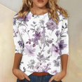 thumbnail image 2 of Pisexur Womens Hauts Mode Imprimé Floral T-Shirts Décontractés Col Rond Manches 3/4 Tee Tops Tendance Blouses Été Automne, 2 of 4