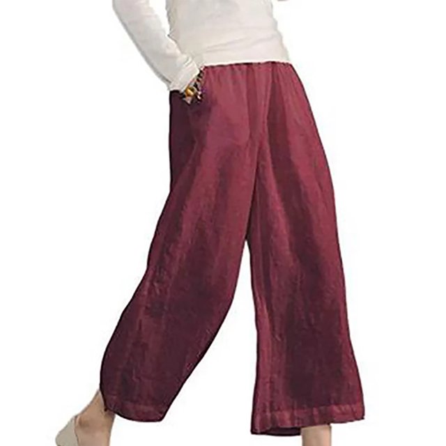 RKSTN Womens Pants Multiple Solid Color Cotton Linen Loose Casual Wide Leg Capris Loose Comfortable Pants