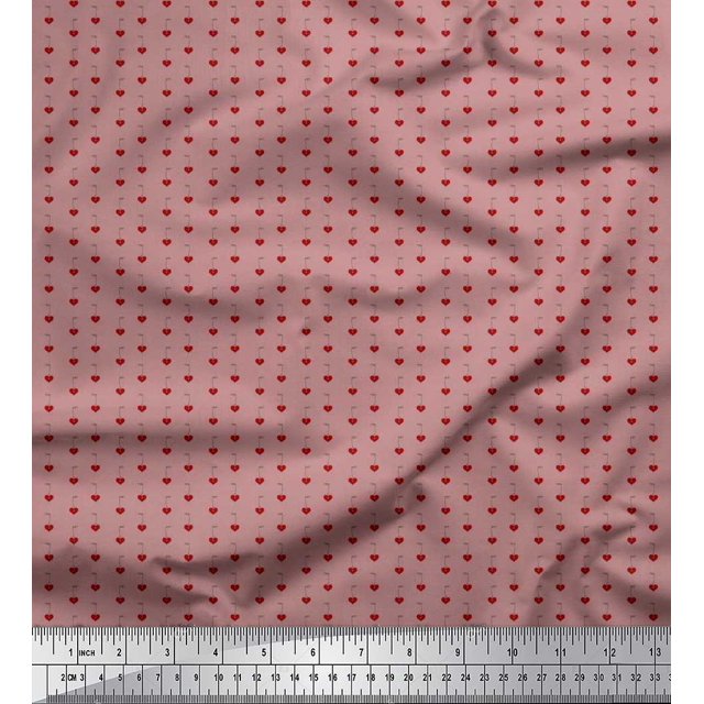 Soimoi Poly Georgette Fabric Heart Shirting Print Fabric by The Yard 52 Inch Wide