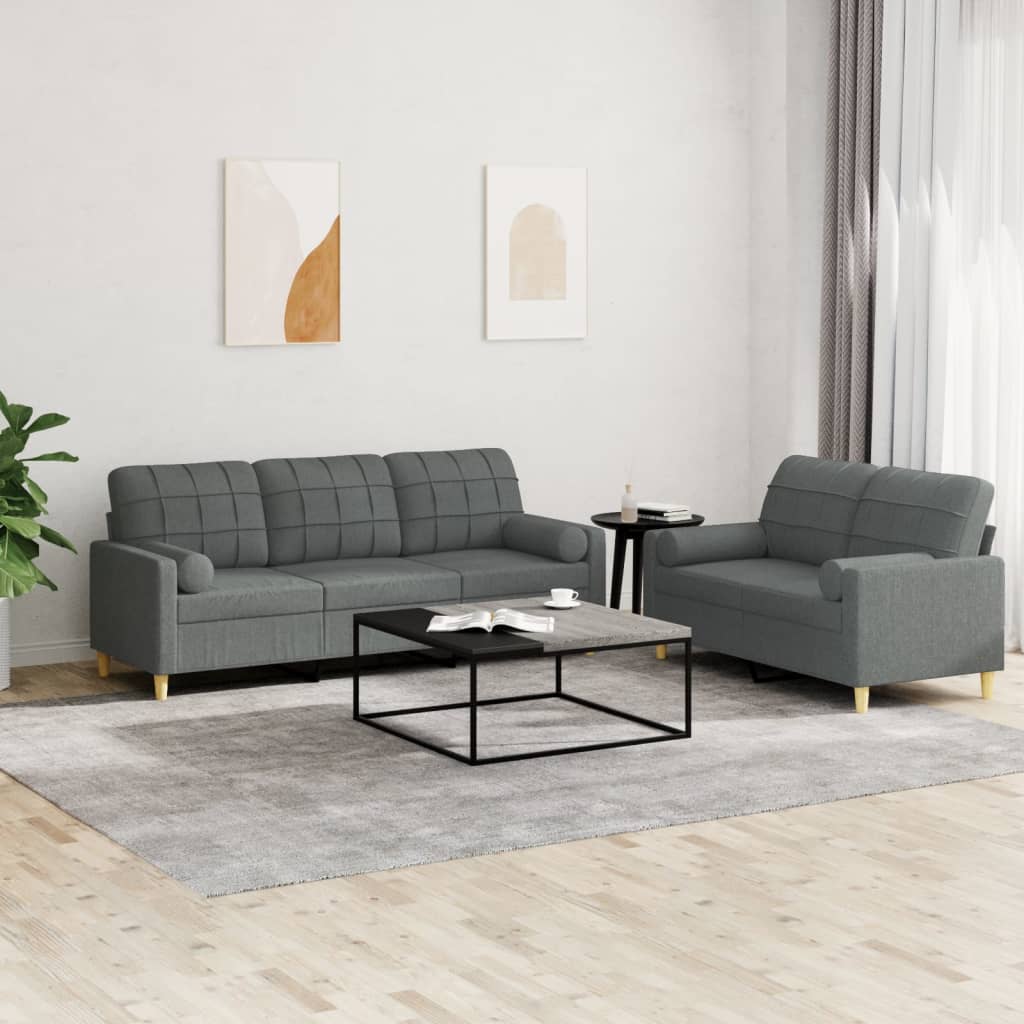 vidaXL Ensemble de Canapé 2 Pcs avec Coussins Tissu Gris Foncé
