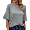 thumbnail image 1 of Pompotops Blouse d'Été Décontractée pour Femme à Manches Trois-Quarts, Col Rond, Hauts Unis, T-Shirt en Solde, 1 of 7