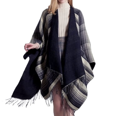Hontri Châle Foulard en Solde, Châle de Voyage à Carreaux pour Femme, Poncho Ouvert à l'Avant, Chandail Chaud Surdimensionné, Cardigan Châle Décontracté, Convient pour l'Automne et l'Hiver, Châles et Étoles pour Femme, Noir