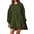 thumbnail image 1 of Womens Oversized Sweatshirt Dress Long Flowy Patchwork Pullover Tops Cute Drop Shoulder Sweatshirts Fall Long Sleeve Mini Dress Teen Girls Crewneck Solid Tunic Pleated Loose Clothing Beig, 1 of 2