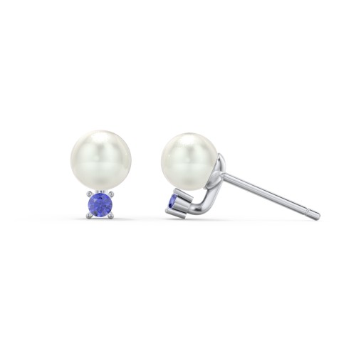 Boucles d'Oreilles Clous en Perles d'Eau Douce avec Pierre de Naissance