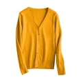 thumbnail image 4 of aohooy Womens Cute Cable Knit Open Front Cardigan V-Neck Button Down Cardigans Solid Soft Long Sleeve Sweaters Yellow,S, 4 of 9