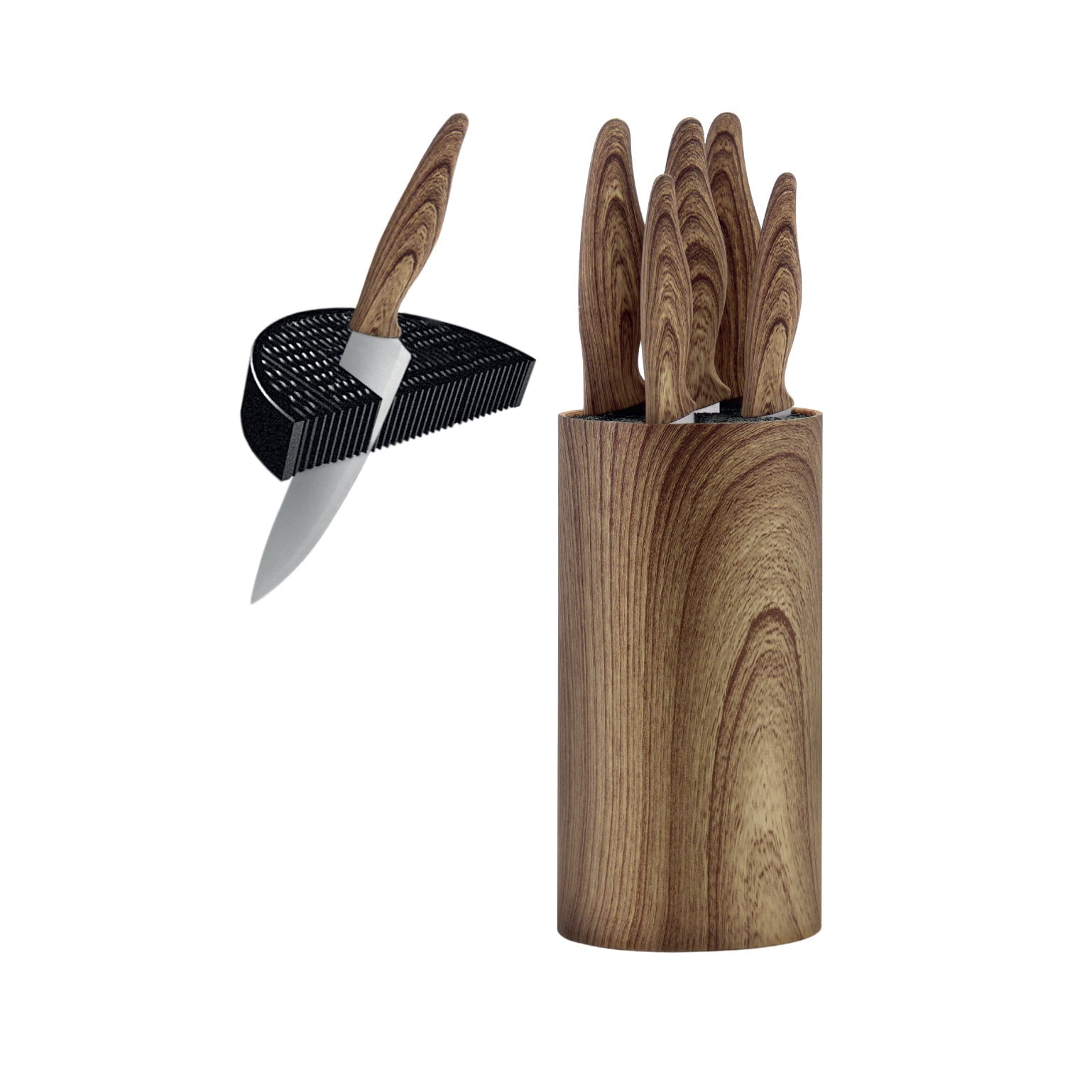 JS Gourmet - Knife Set with Universal Storage Block, Stainless Steel Blade, Brown