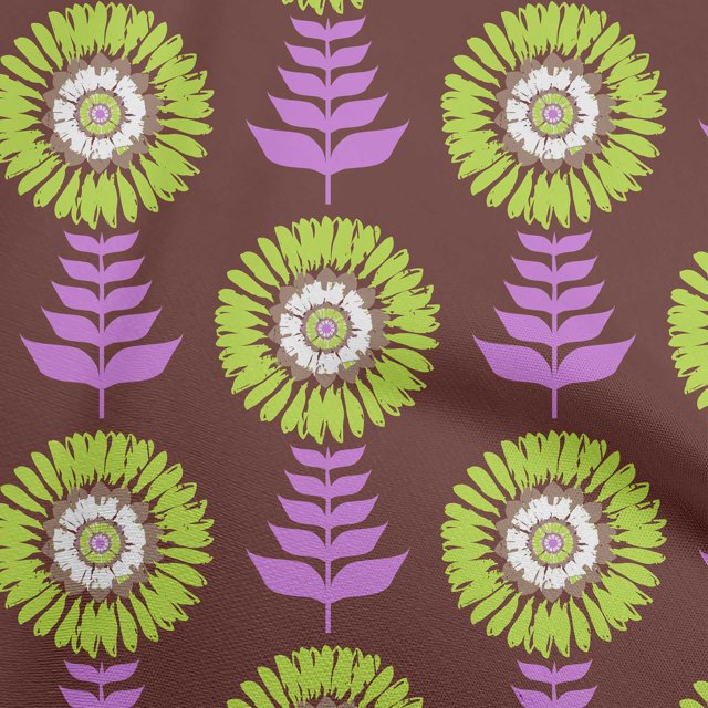 oneOone Silk Tabby Brown Fabric Asian Block Floral Craft Projects Decor Fabric Printed By The Yard 42 Inch Wide