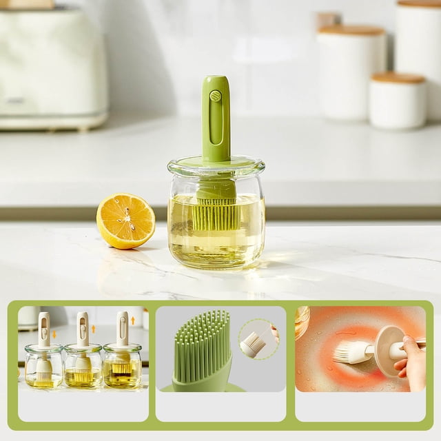 Glass Oil Bottle with Brush for Cooking Baking and Grilling | High-Temperature Storage Jar for Kitchen Use