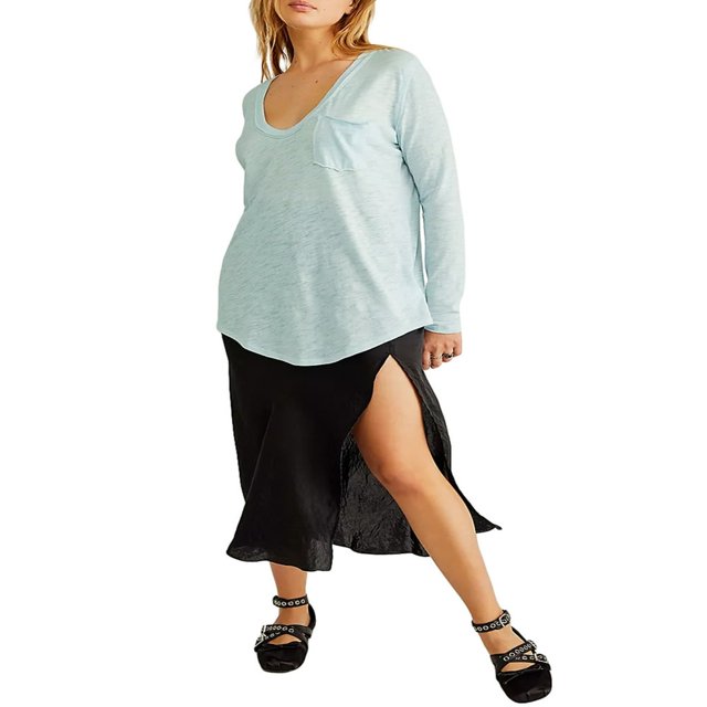 Women‘s Causal T-Shirt V Neck Long Sleeve Loose Fit Tops Solid Color Blouse Basic Tees