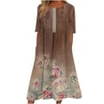 thumbnail image 2 of Jovati Robe à Manches Courtes à Col Rond pour Femmes, Motif Floral Imprimé, Silhouette Évasée Fluide, Mélange Polyester Spandex, Coupe Estivale Légère, Détail Taille Élastique, 2 of 5