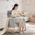 thumbnail image 2 of Bingirl Rocking Chair, Wingback Accent Rocker Chair Upholstered Tall Back Arm Chair w/Side Pockets, Ursing Rubber Wood Legs and Side Pocket for Living Room, Bedroom, 2 of 7