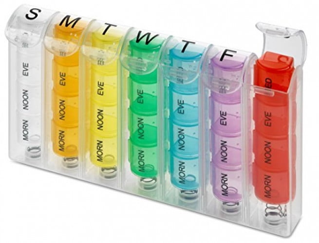 MEDca Pop-Up Weekly Pill Organizer, Single Box and 4 Daily Compartments