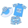 thumbnail image 1 of Hiiyo Kids Boys Sports Swimsuit Shark Print Short Sleeve Rashguard Shorts Hat Bathing Suit, 1 of 5
