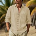 thumbnail image 1 of RXIRUCGD Chemise Blouse pour Homme Mode Décontractée Unie à Boutons, Col Rond, Manches Longues, Col Rabattu, Kaki, Taille : TG, 1 of 6