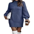 thumbnail image 3 of Solid Color Turtleneck Mini Party Dress for Women, 3 of 8