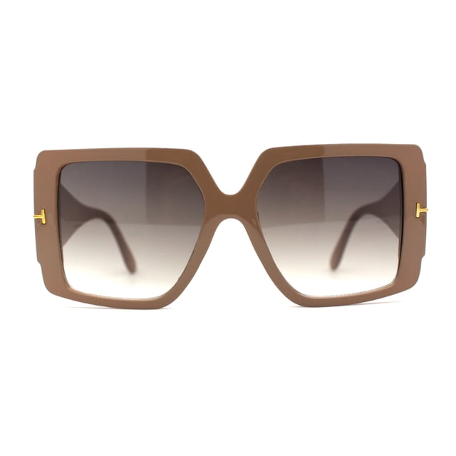 Womens Chic Squared Butterfly Thick Temple Oversize Sunglasses Tan Smoke