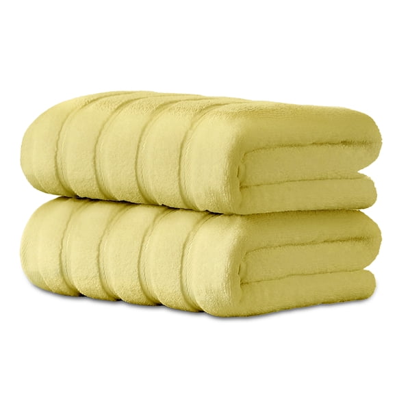Hitime 100% Cotton Bath Towel Sets of 2 Pieces, 2 Bath Towel, Highly Absorbent Towels for Bathroom, Gym, Hotel - Yellow