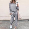 thumbnail image 2 of Kcodviy Femmes Col Rond Uni Chandail Femmes Ensembles Manches Longues Bandage Ample Junior Tailleur Pantalon Survêtements, 2 of 7