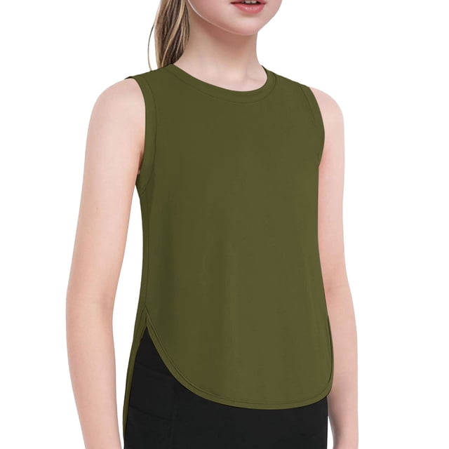 Sunnyoo Big Girls Athletic Tank Top Quick Drying Solid Sleeveless Tops, Sizes 5-14
