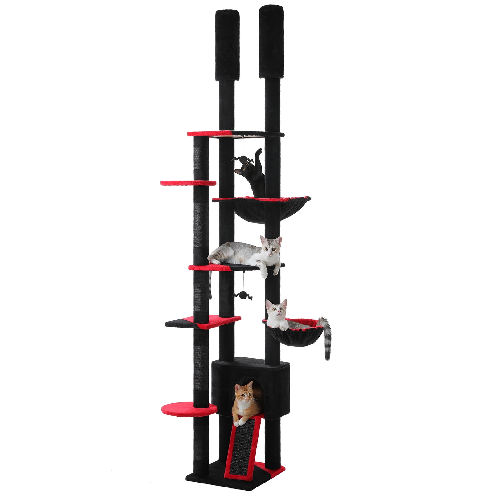 PAWZ Road 90.5-100.4" Floor to Ceiling Cat Tree Tower Adjustable Cat Tree for Cats Scratching Black