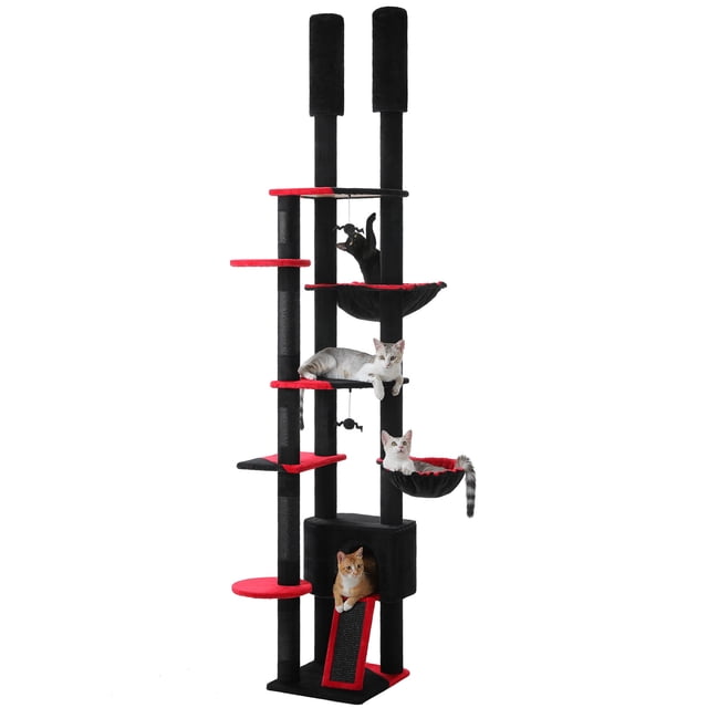 PAWZ Road 90.5-100.4" Floor to Ceiling Cat Tree Tower Adjustable Cat Tree for Cats Scratching Black