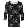 thumbnail image 4 of Pompotops T-shirt Ample Imprimé pour Femme Blouse à Manches 3/4 Col Rond Hauts Décontractés Liquidation, 4 of 5