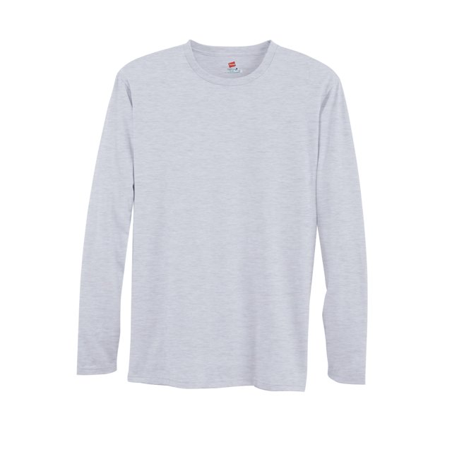 Hanes Mens Perfect-T Long Sleeve Cotton T-Shirt 2-Pack, S, Light Steel