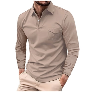 WRKEKC T-Shirts à Manches Longues pour Hommes Couleur Unie Polo à Col Cranté Polo Athlétique T-Shirt pour l'Automne et l'Hiver